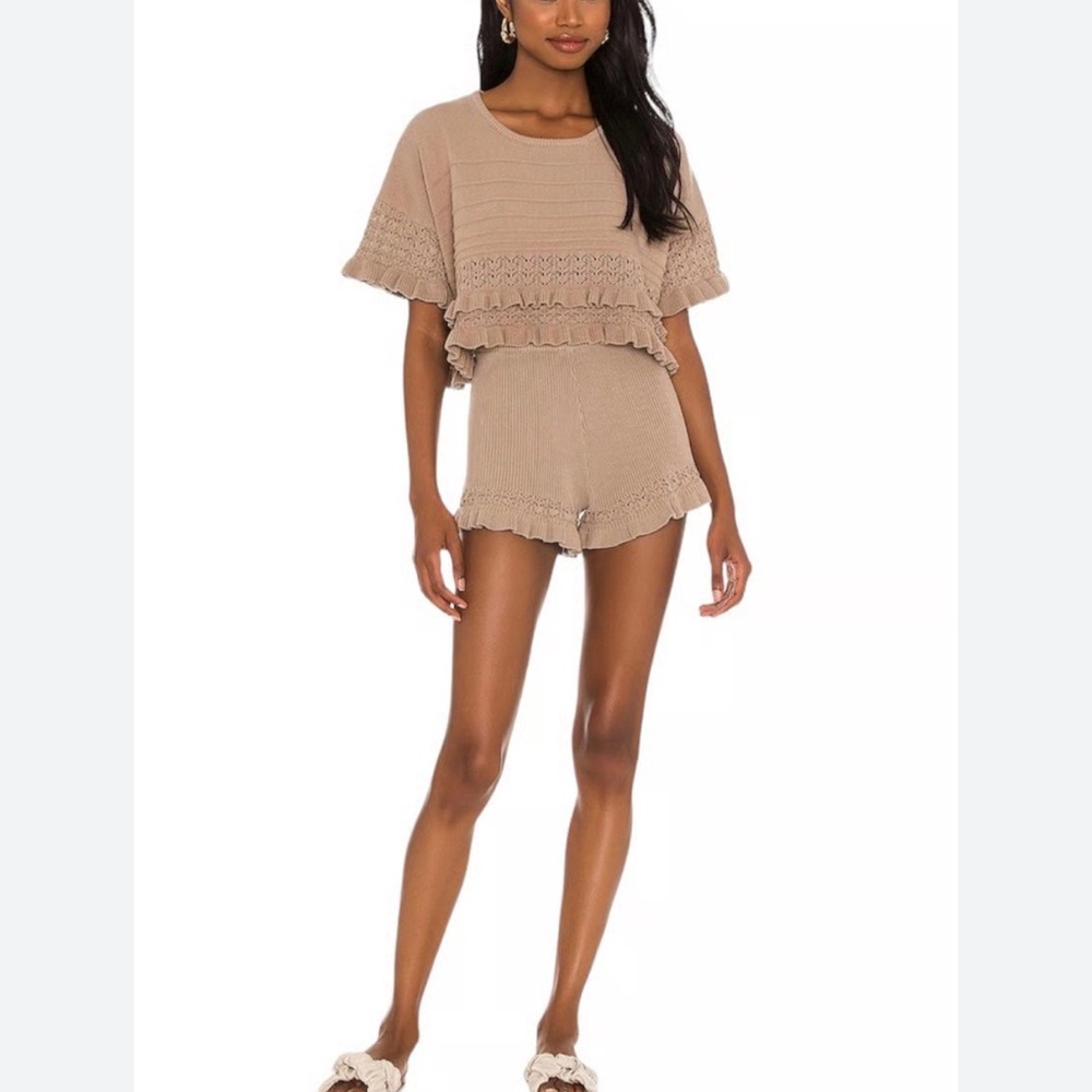 Revolve x sofia Richie Tan Ruffle Knit Top